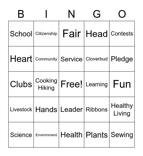 4-H Bingo Card