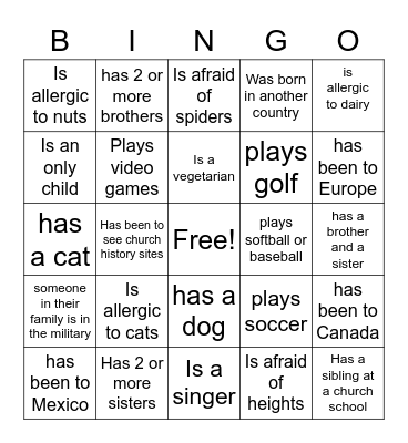 Getting to know you BINGO! Bingo Card