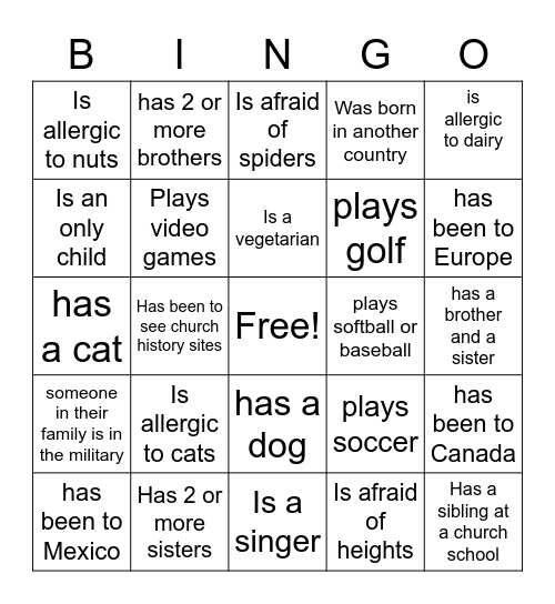 Getting to know you BINGO! Bingo Card