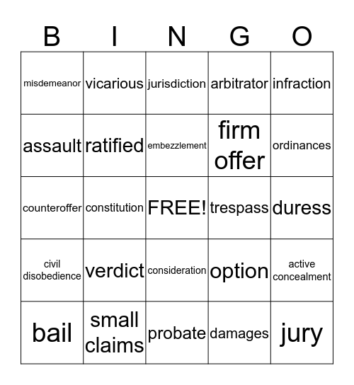 Semester Review Bingo Card