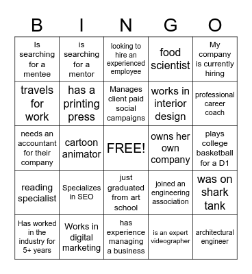 Networking Bingo Card