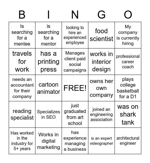 Networking Bingo Card