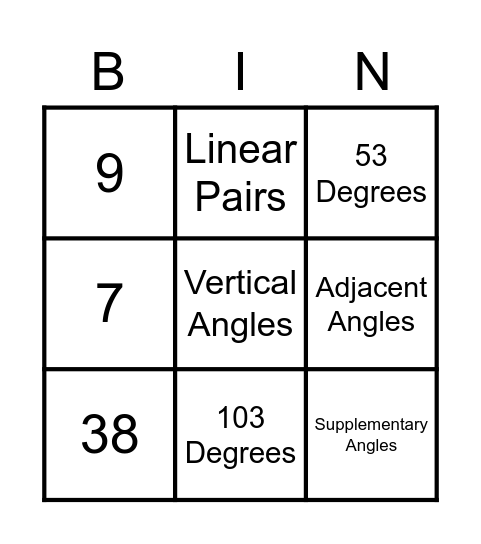 Angle Relationships Bingo Card