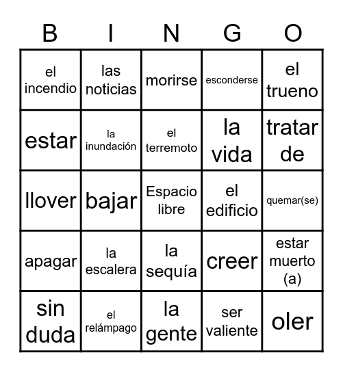 Desastres Naturales Bingo Card