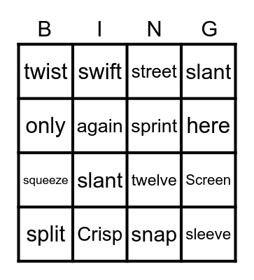 Spelling List 6 Bingo Card