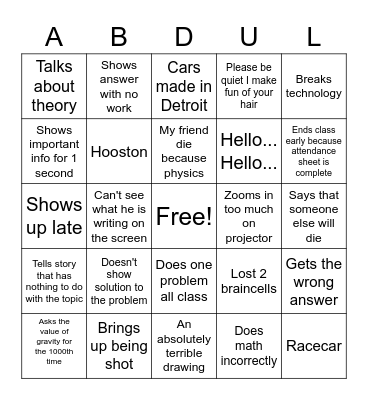 Physics 101  BINGO Card