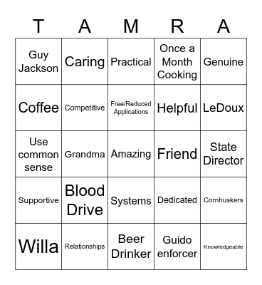 TAMRA BINGO BONANZA Bingo Card