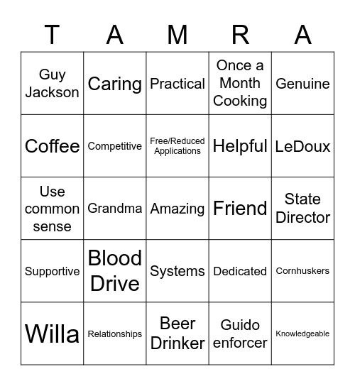 TAMRA BINGO BONANZA Bingo Card