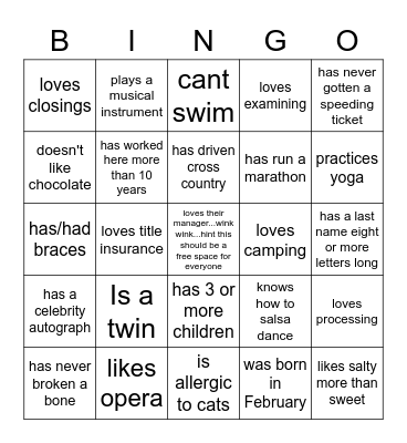 GET TO KNOW YOU Bingo Card
