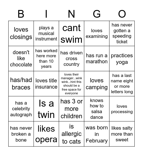 GET TO KNOW YOU Bingo Card