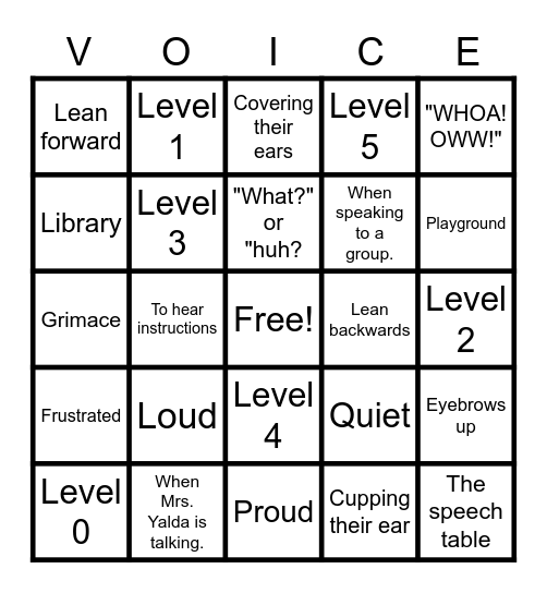 All About My Voice Bingo Card