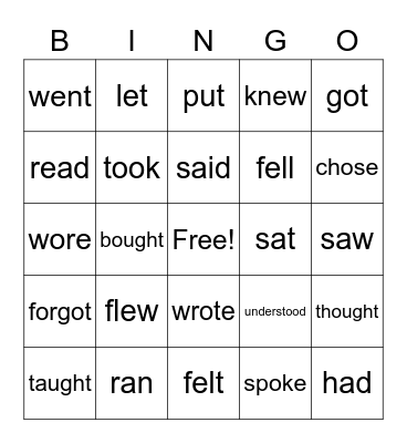 Simple past verbs Bingo Card