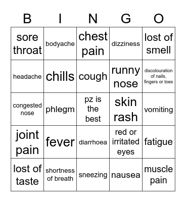 charis’s covid symptoms Bingo Card