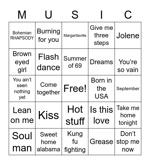 Music bingo Card