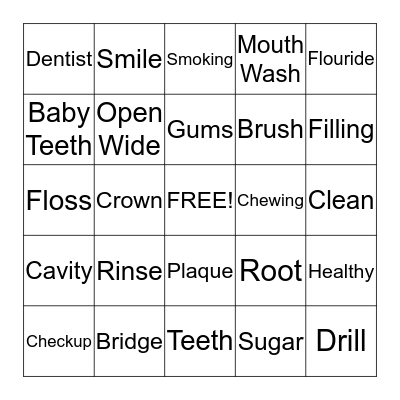 Dental Health Bingo Card
