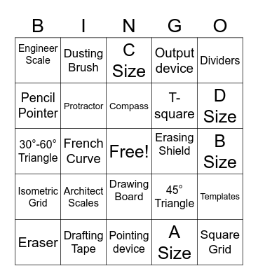 Drafting Toools Bingo Card