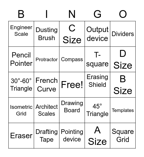 Drafting Toools Bingo Card