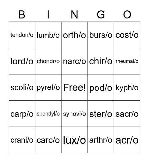 The Skeletal System Bingo Card