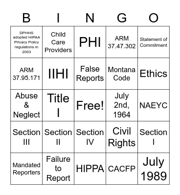 Untitled Bingo Card