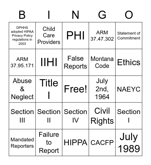 Untitled Bingo Card
