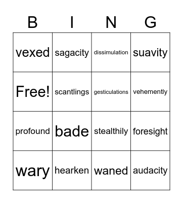 The Tell Tale Heart Vocabulary Bingo Card