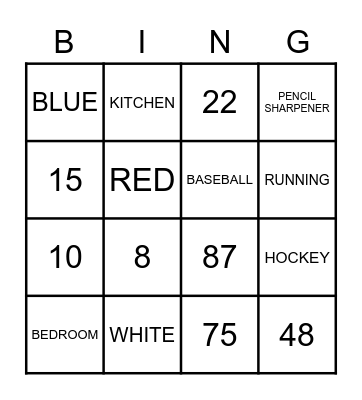 Inglês Bingo Card