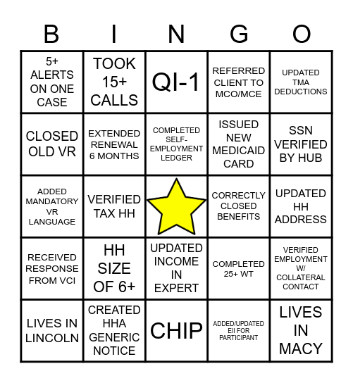 MEDICAID BINGO Card