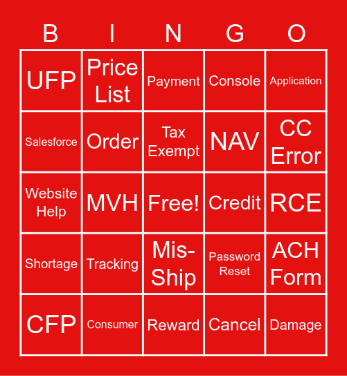 Customer Care Week 2021 Bingo Card