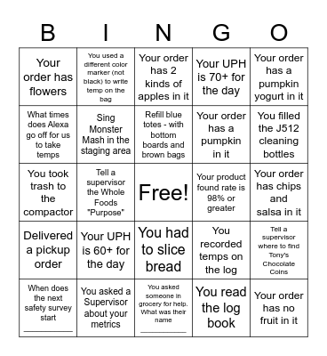 Bingo Fall Bananza Bingo Card