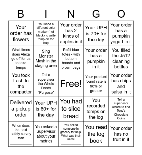Bingo Fall Bananza Bingo Card