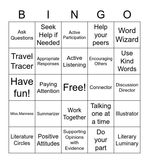 Literature Circles Bingo Card