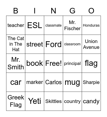 Common and Proper Nouns 2 Bingo Card