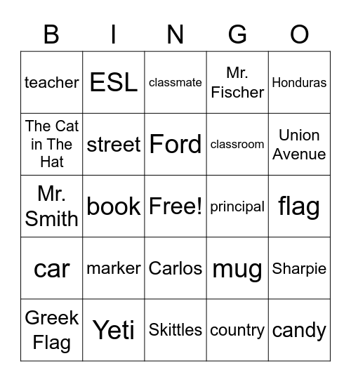 Common and Proper Nouns 2 Bingo Card