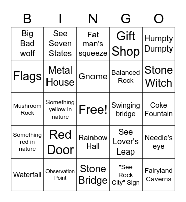 Rock City Bingo Card