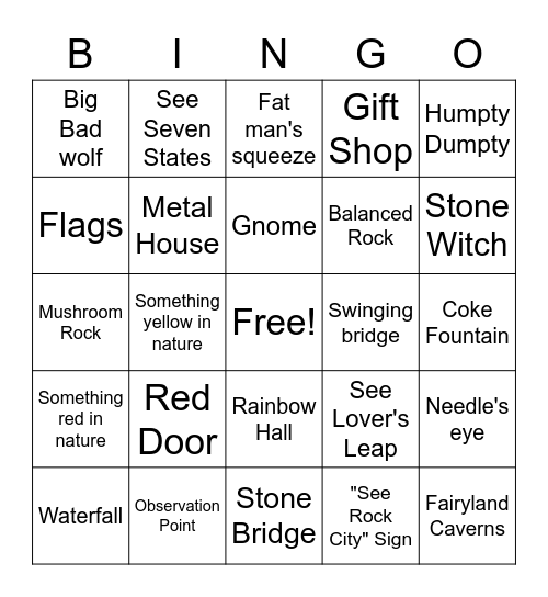 Rock City Bingo Card