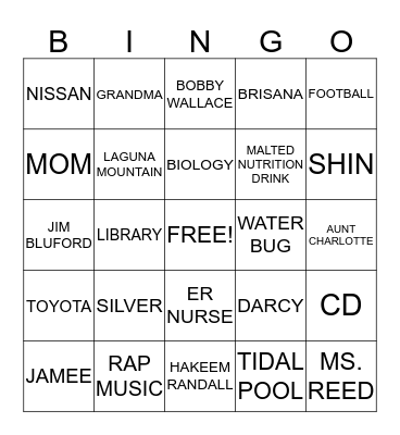 Lost and Found Bingo Card