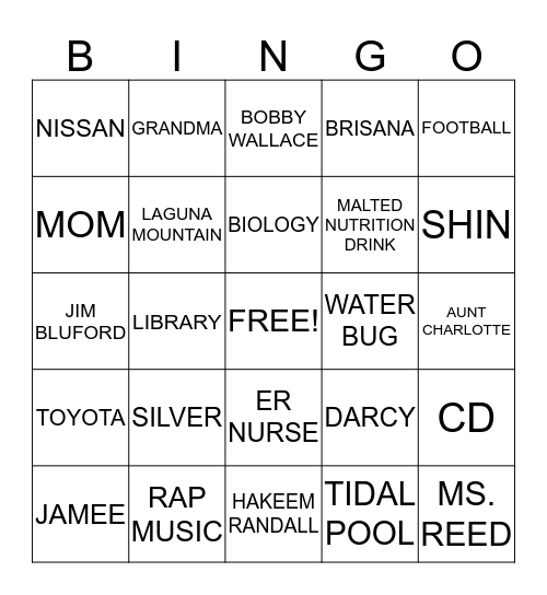 Lost and Found Bingo Card