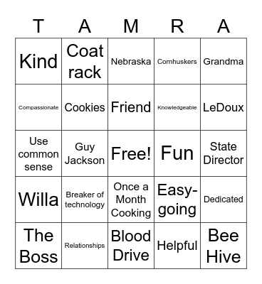 TAMRA'S BINGO BONANZA Bingo Card