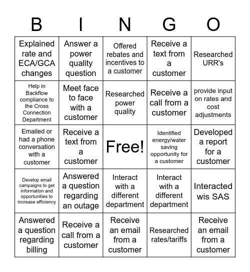 CUSTOMER SERVICE WEEK BAM Bingo Card