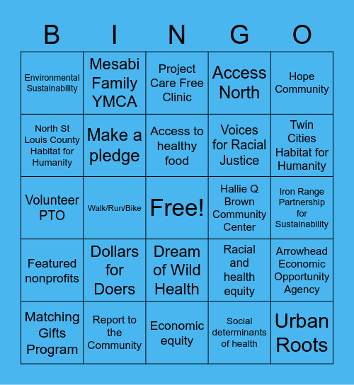 Community Giving Campaign Bingo Card