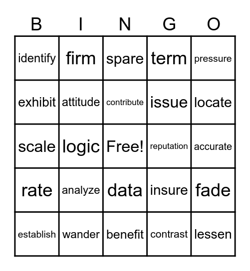 Vocabulary Power 2 Bingo Card