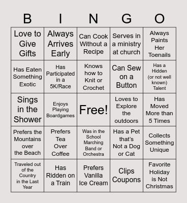 Mother Daughter Tea Time Bingo Card