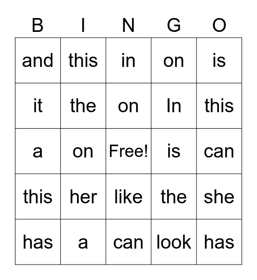 Module 1 Sight Word Bingo Card