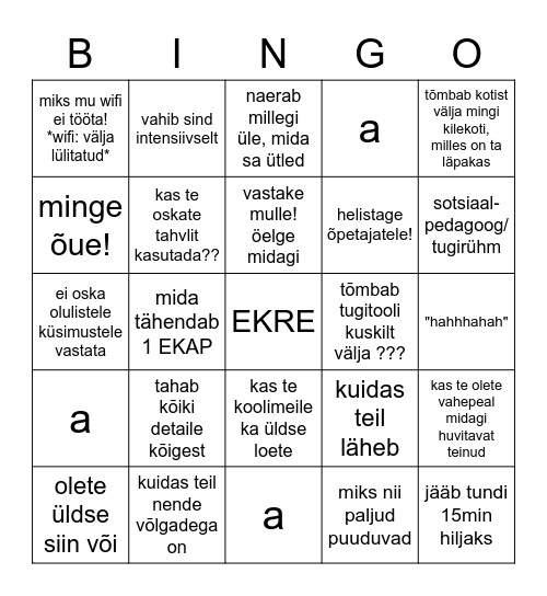 just aet things 2021 Bingo Card