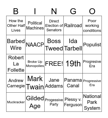 US History Semester Exam Review Bingo Card