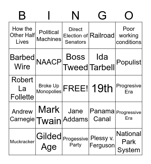 US History Semester Exam Review Bingo Card