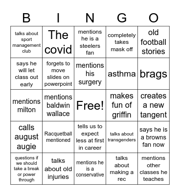 Dr. Miller Bingo Card