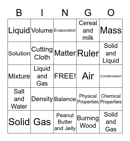 Matter Bingo Card