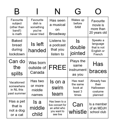 Band Retreat Bingo! Find Someone Who/Whose... Bingo Card