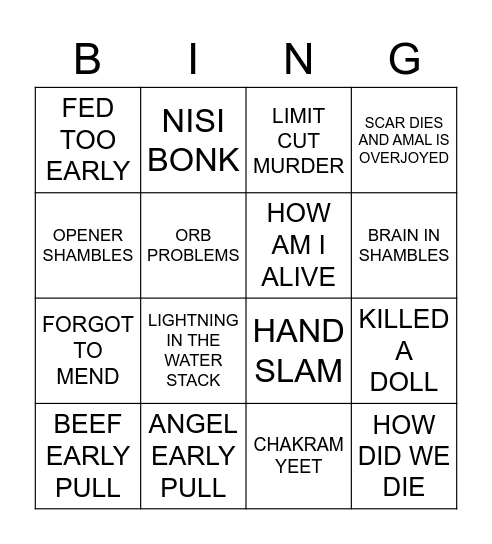 TEA PROG Bingo Card